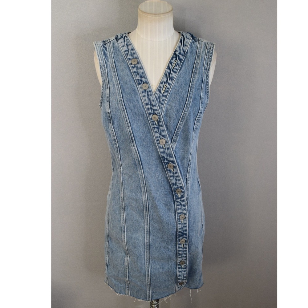 Rails Strand Cascade Denim Mini Dress S Light Blue Asymmetric Button New